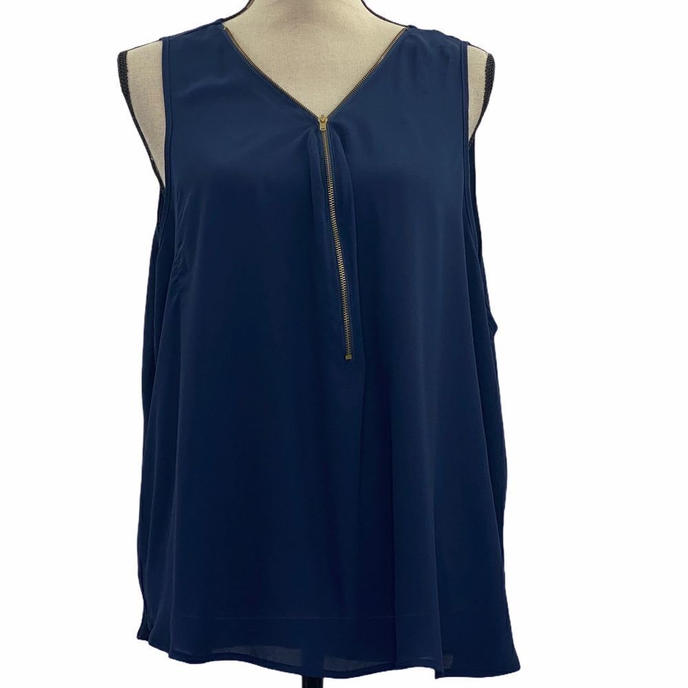 AMBIANCE Sleeveless Quarter Zip Blue Blouse 2XL